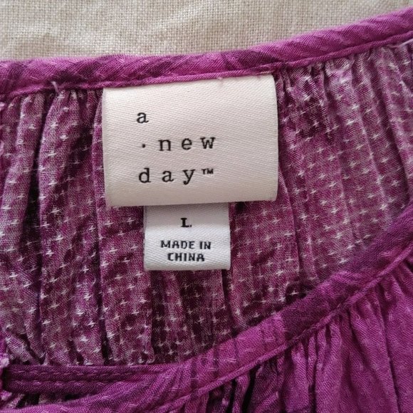 A New Day Magenta Floral Bohemian Style Long Sleeve Midi Dress Size L - Picture 9 of 9